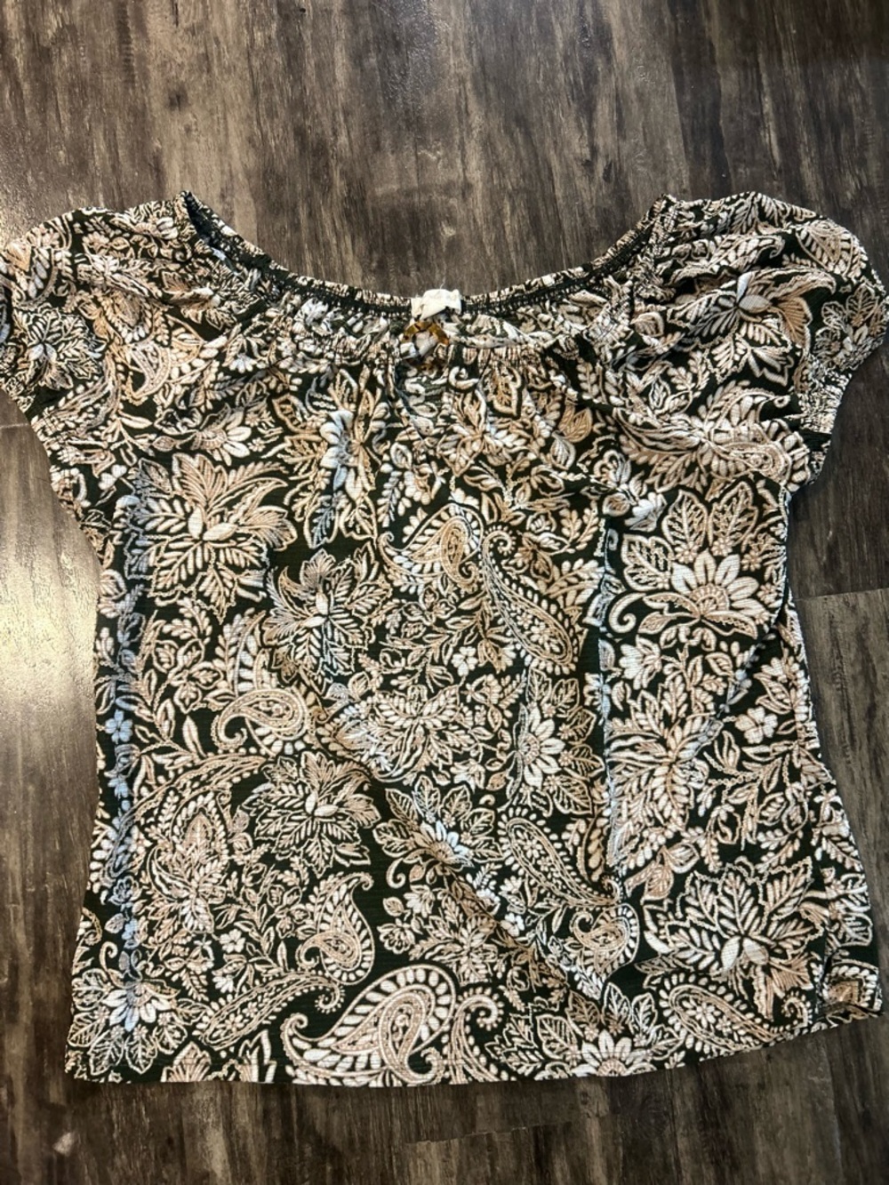 Womens Floral Paisley Off-Shoulder Top — Black and Cream